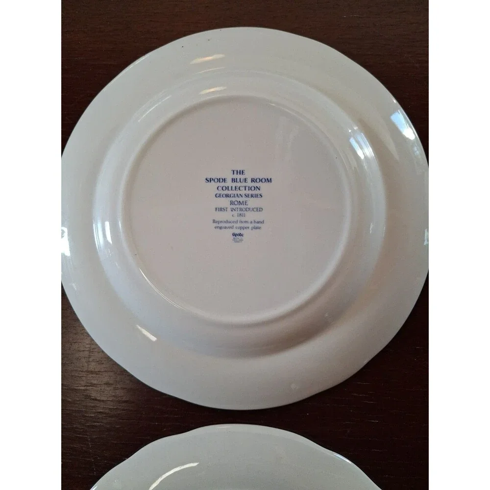 TWO SPODE THE BLUE ROOM COLLECTION 'ROME' BLUE AND WHITE 10.5 INCH DINNER PLATE